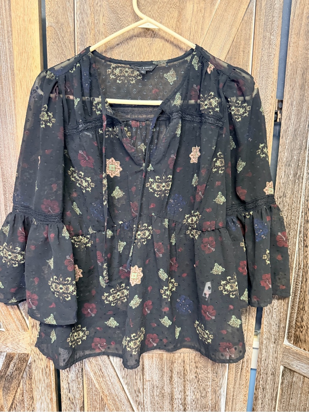Lucky Brand Black Floral Peasant Tunic